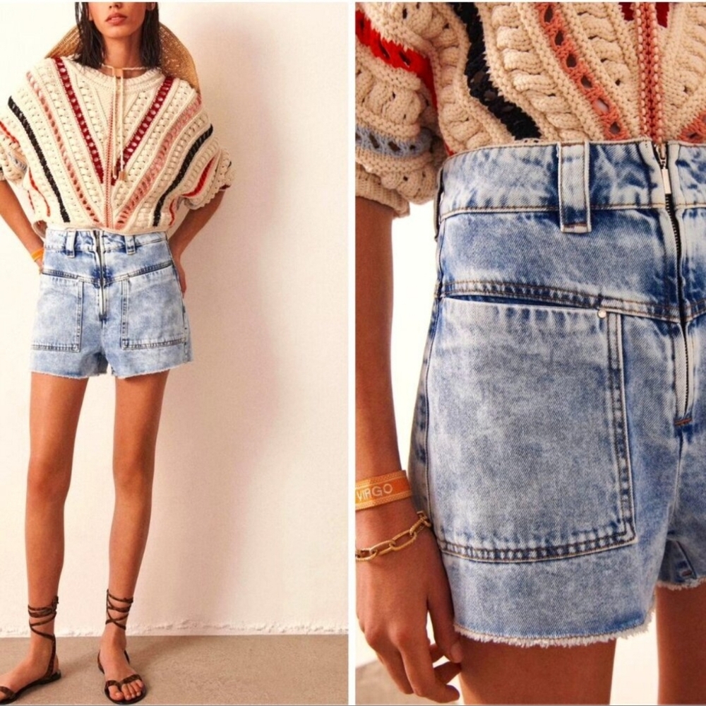 EUC Ba&Sh David Denim Shorts Acid Wash Size XS